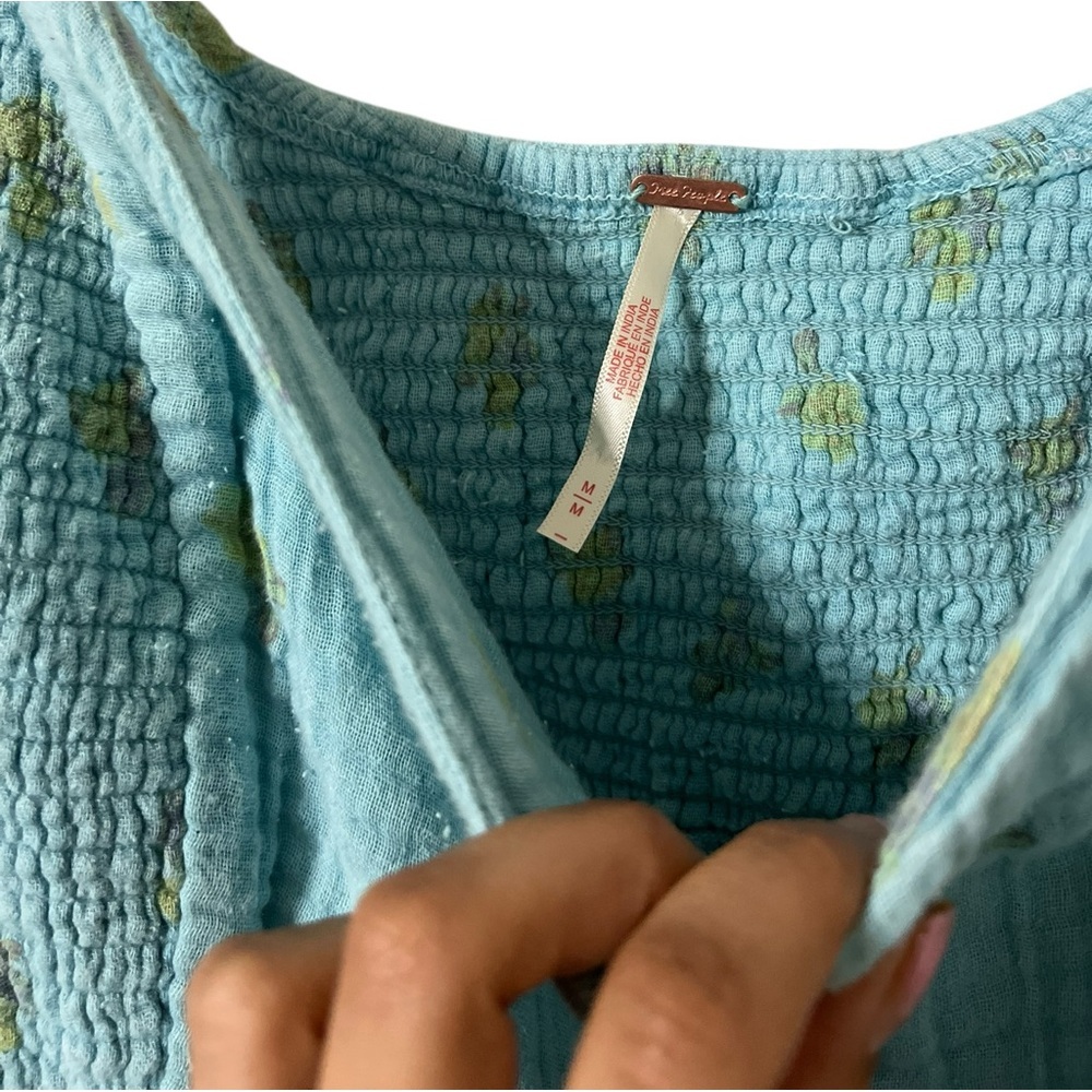 Free People Aqua Blue Cropped Button Tank Top - Picture 6 of 7